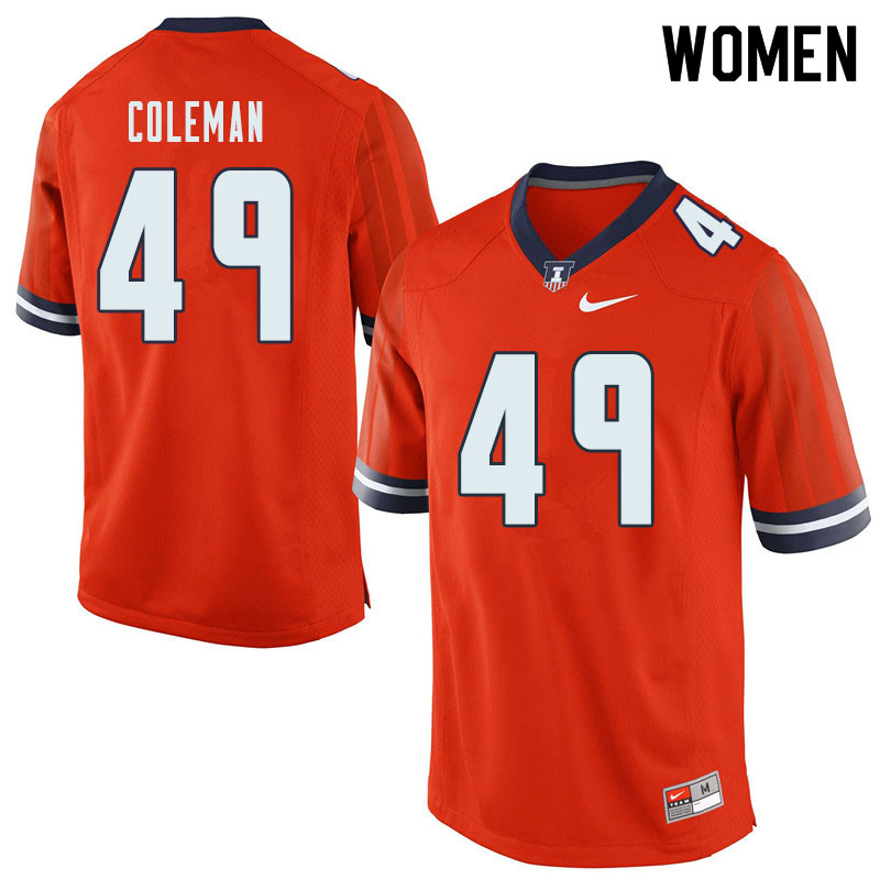 Women #49 Seth Coleman Illinois Fighting Illini College Football Jerseys Sale-Orange